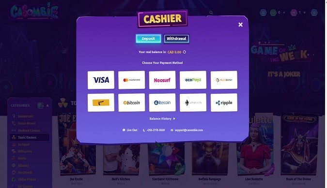 Casombie casino payment options
