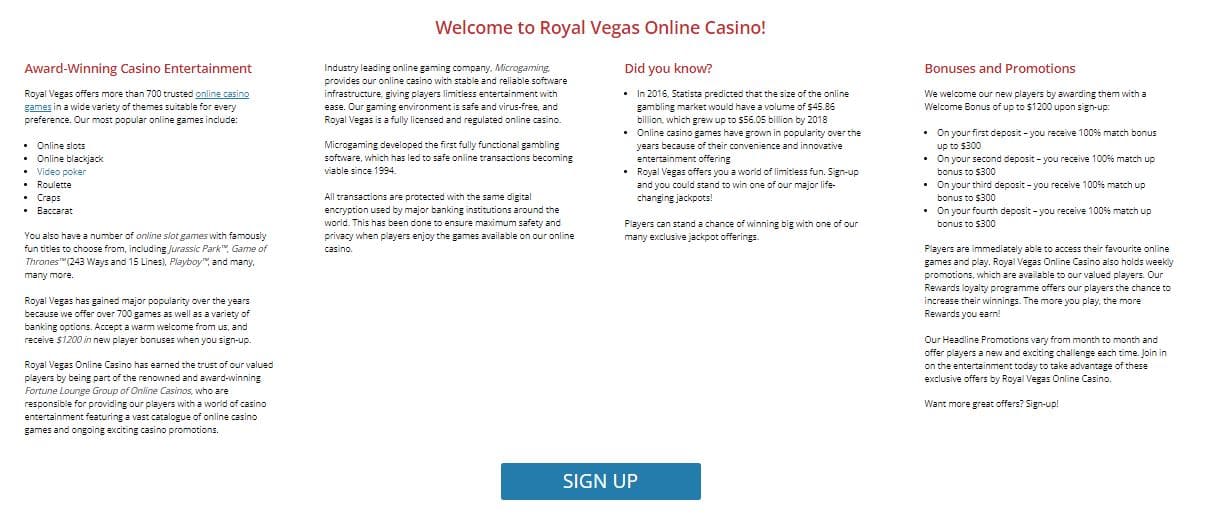 Royal Vegas Registration Step 1 